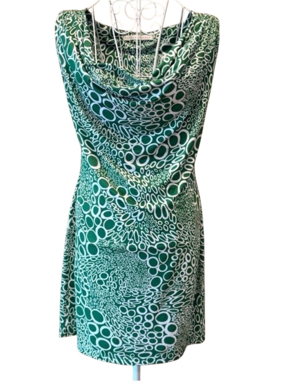 Susana Monaco Cowl Neck Fitted Sleeveless Circle Print Mini Dress S